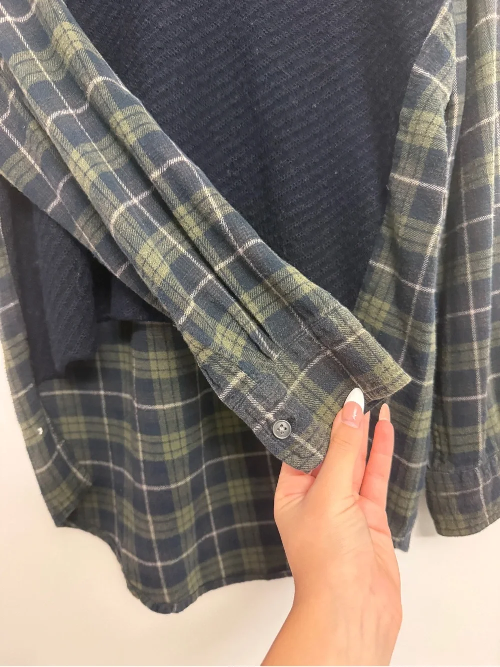 Furst of a Kind Navy Pullover Layered Sweater with Green Plaid Shirt